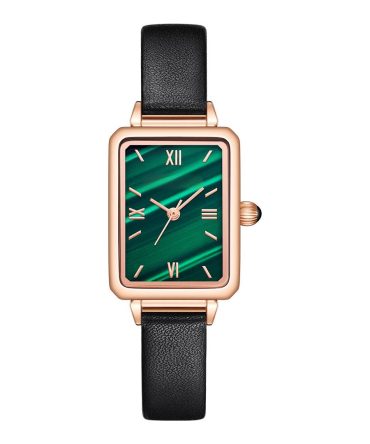 Fashion Classic Watch Minimalist Simplicity Square Watches Retro Green Watch with Leather Strap