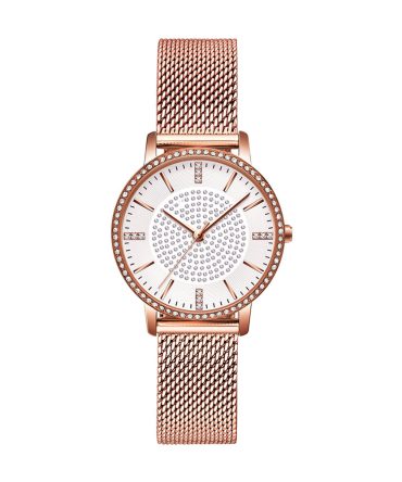 Rose Gold Watches Round Diamond ese Movets Wristwatch Big Face Waterproof Mesh Belt Watch